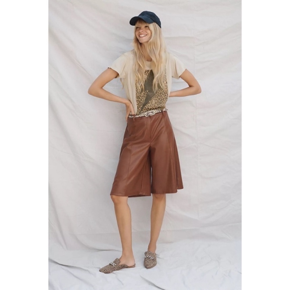Anthropologie || Avec Les Filles Davina Faux Leather Culottes Shorts Cedar S NWT